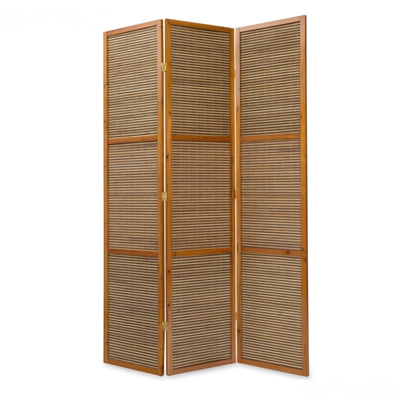 foto del prodotto paravento marrone a 3 ante in legno e bamb 132x200 cm par06049
