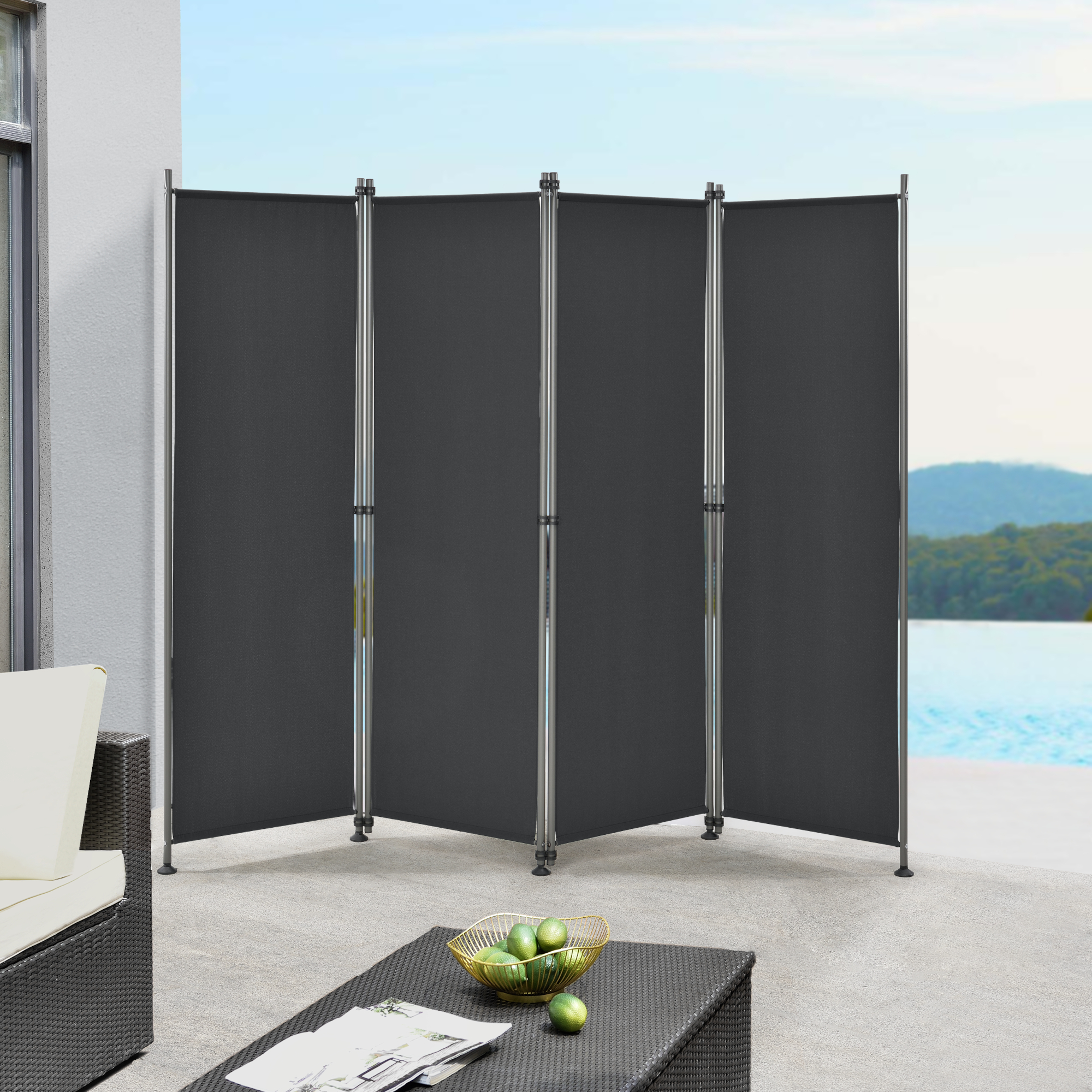 foto del prodotto paravento modica a 4 pannelli parete divisorio con struttura pieghevole axl 170x215 cm nero pro.tec