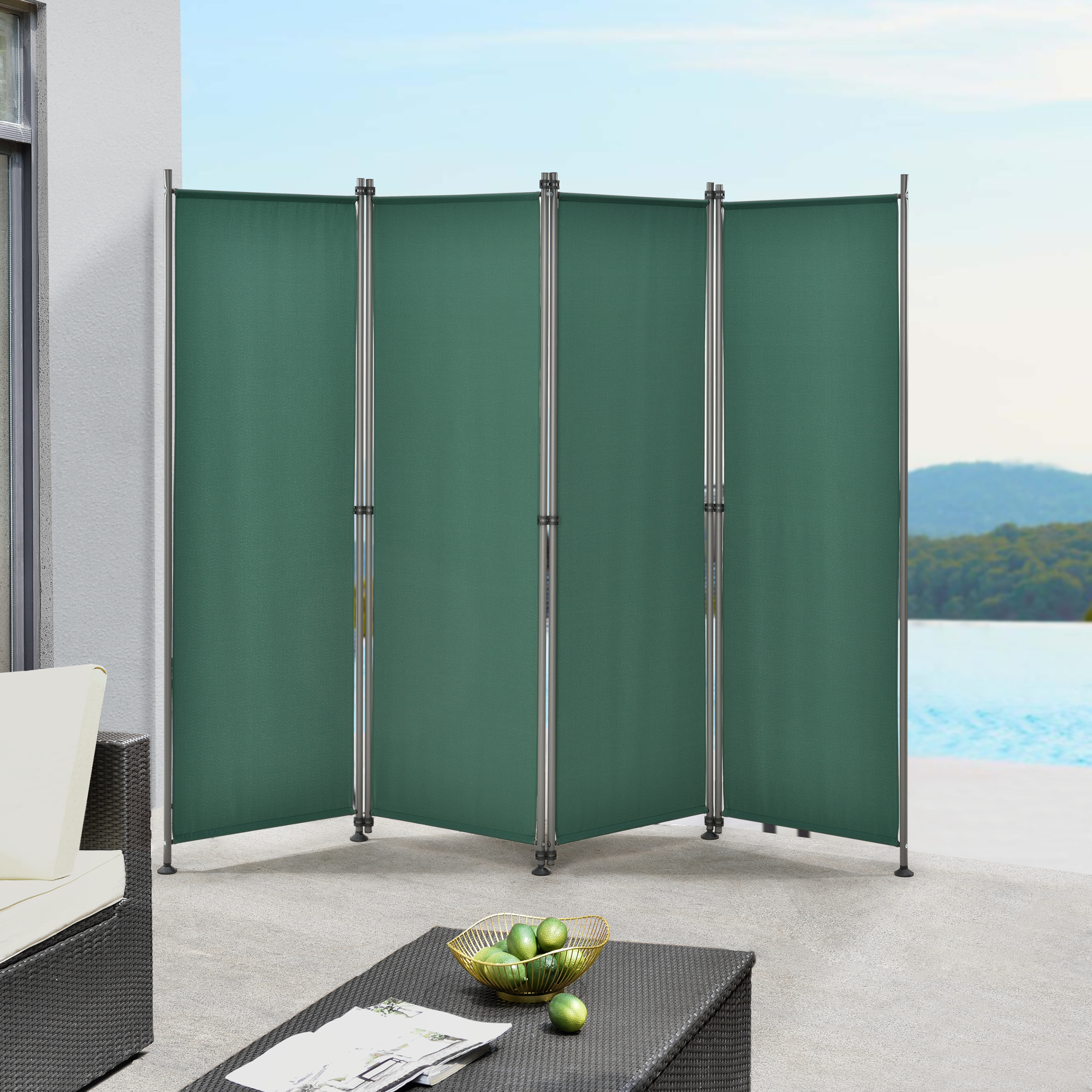 foto del prodotto paravento modica a 4 pannelli parete divisorio con struttura pieghevole axl 170x215 cm verde scuro pro.tec