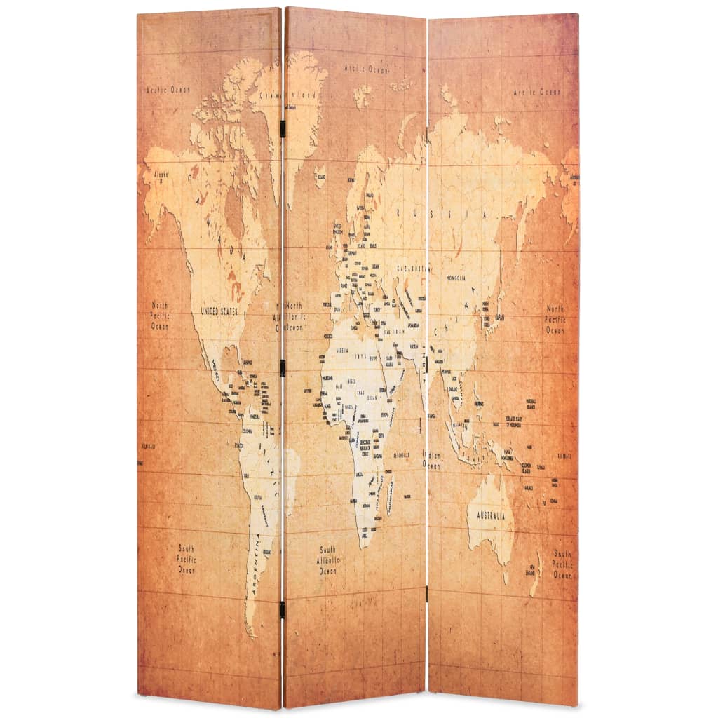 foto del prodotto paravento pieghevole 120x170 cm stampa mappa del mondo giallo cod mxl 66087