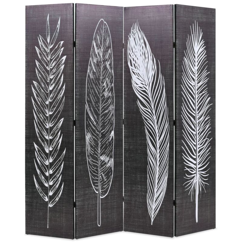 foto del prodotto paravento pieghevole 160x170 cm stampa piume bianco e nero vidaxl 487182