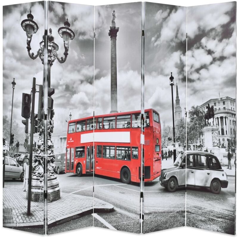 foto del prodotto paravento pieghevole 200x170 cm stampa bus londra bianco e nero vidaxl