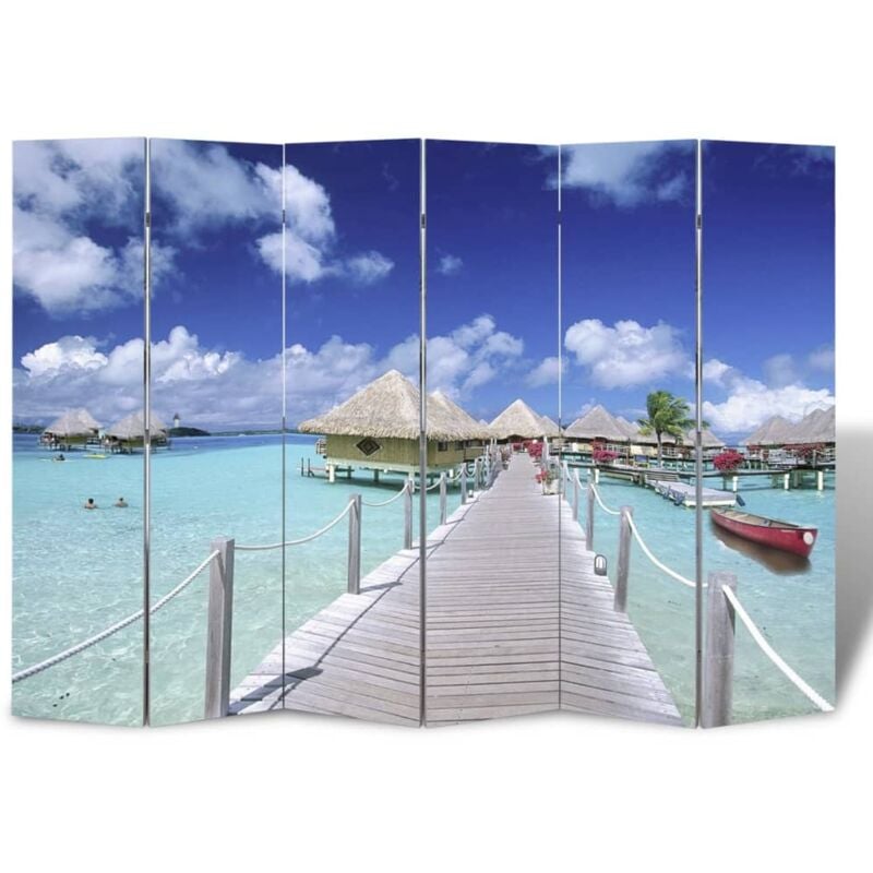 foto del prodotto paravento pieghevole 217x170 cm con stampa spiaggia vidaxl