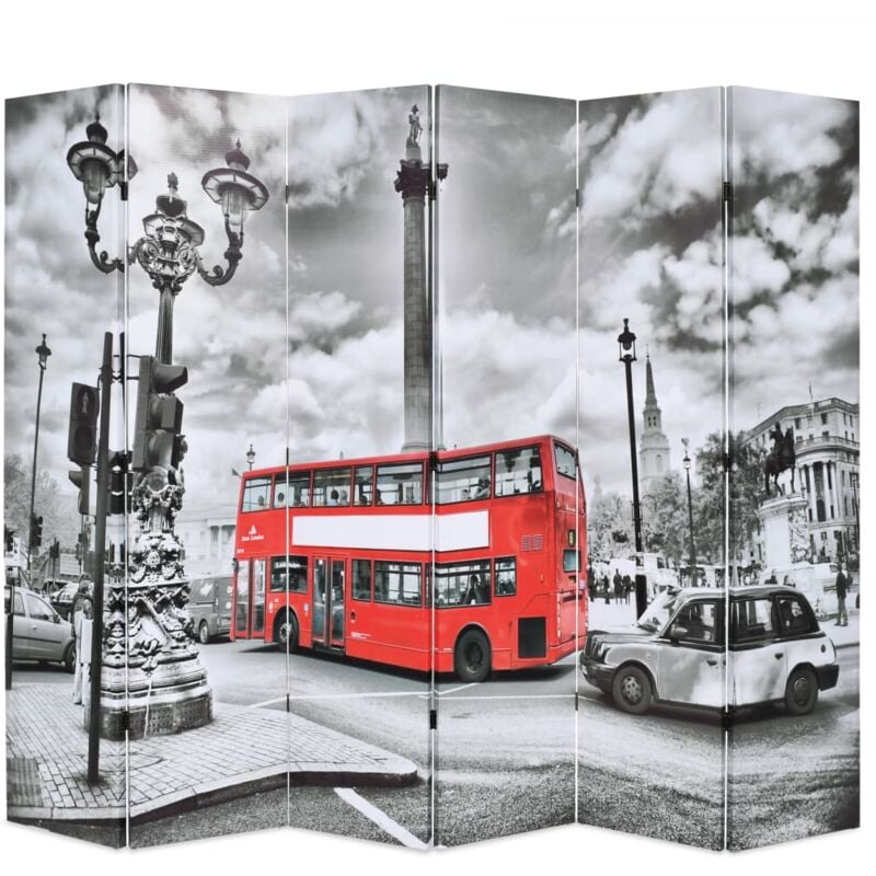 foto del prodotto paravento pieghevole 228x170 cm stampa bus londra bianco e nero - vidaxl