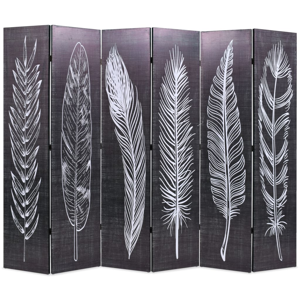 foto del prodotto paravento pieghevole 228x170 cm stampa piume bianco e nero vidaxl