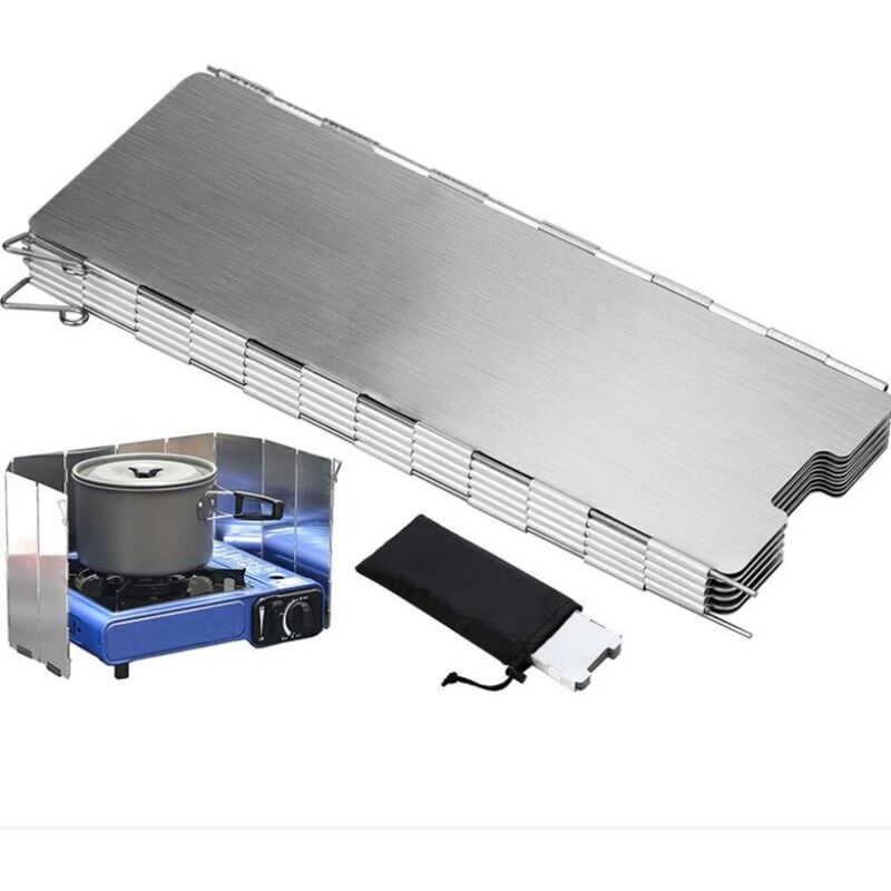 foto del prodotto paravento pieghevole in lega di alluminio, 10 piastre paravento da campeggio per fornello da campeggio, picnic, fornello a gas mns