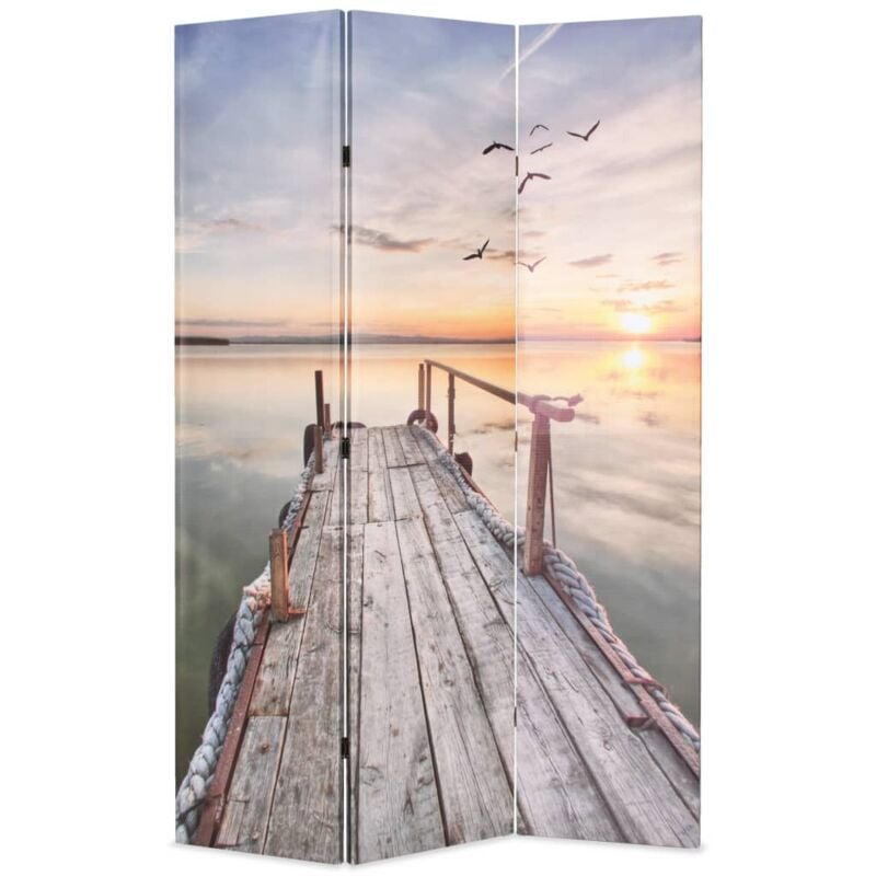 foto del prodotto paravento pieghevole in legno con stampa lago multicolore vari dimensioni dimensioni 120 x 170 cm