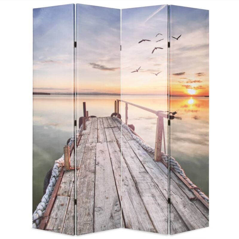 foto del prodotto paravento pieghevole in legno con stampa lago multicolore vari dimensioni dimensioni 160 x 170 cm