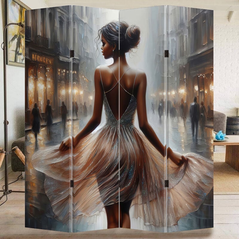 foto del prodotto paravento separ 4 pannelli struttura legno stampa la ballerina 180 x 161 cm