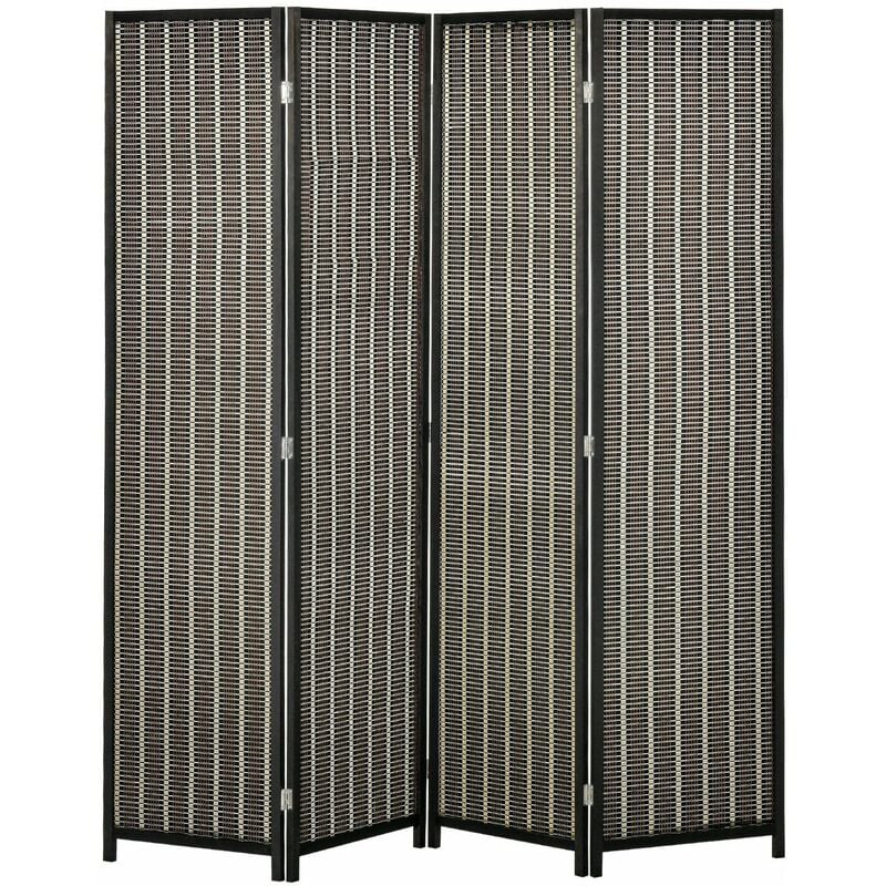 foto del prodotto paravento separ divisorio 4 pannelli 180x1,9x180 cm in bamb e legno marrone e nero