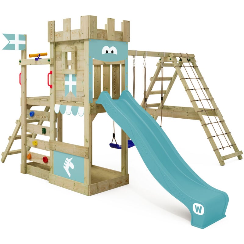 foto del prodotto parco giochi in legno dragonflyer giochi da giardino con altalena e scivolo torre d arrampicata da esterno con sabbiera e scala di risalita per