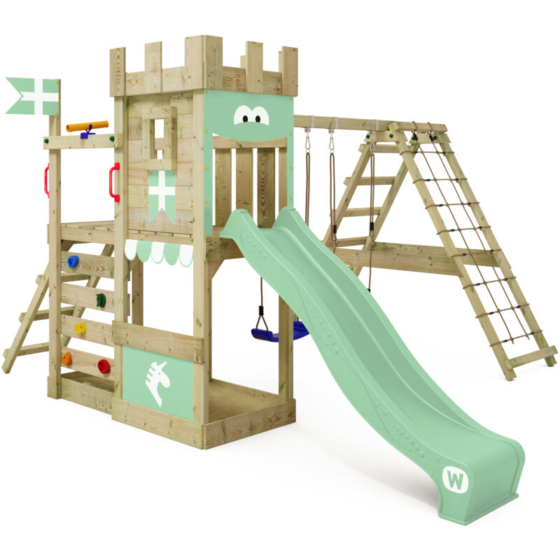 foto del prodotto parco giochi in legno dragonflyer giochi da giardino con altalena e scivolo torre d arrampicata da esterno con sabbiera e scala di risalita per