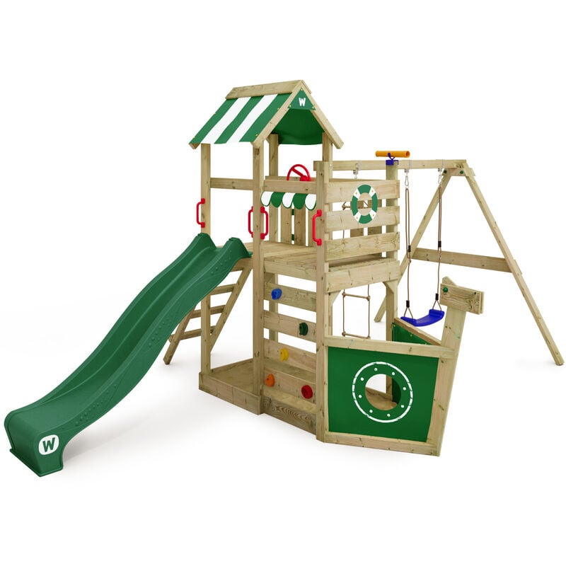 foto del prodotto parco giochi in legno seaflyer giochi da giardino con altalena e scivolo casetta da gioco per l'arrampicata con sabbiera e scala di risalita per