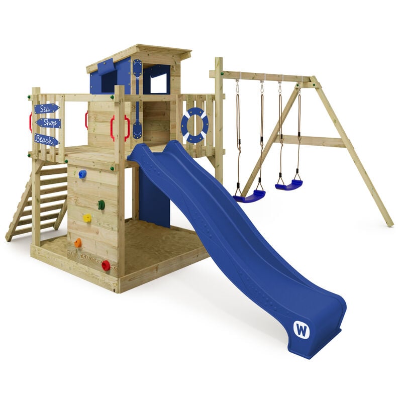 immagine 0 del prodotto parco giochi in legno smart camp giochi da giardino con altalena e scivolo casetta da gioco per l arrampicata con sabbiera e scala di risalita per
