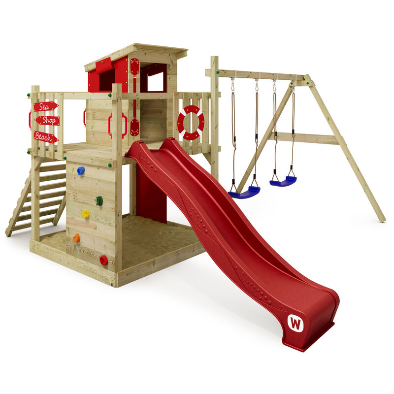 foto del prodotto parco giochi in legno smart camp giochi da giardino con altalena e scivolo casetta da gioco per l arrampicata con sabbiera e scala di risalita per