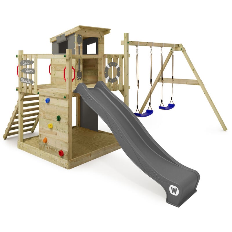 foto del prodotto parco giochi in legno smart camp giochi da giardino con altalena e scivolo casetta da gioco per l arrampicata con sabbiera e scala di risalita per