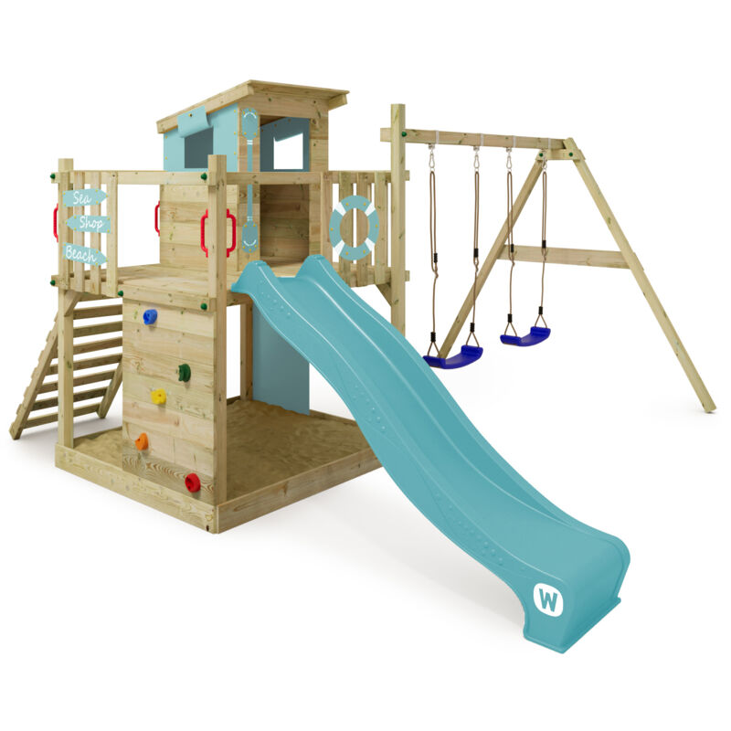 foto del prodotto parco giochi in legno smart camp giochi da giardino con altalena e scivolo casetta da gioco per l arrampicata con sabbiera e scala di risalita per