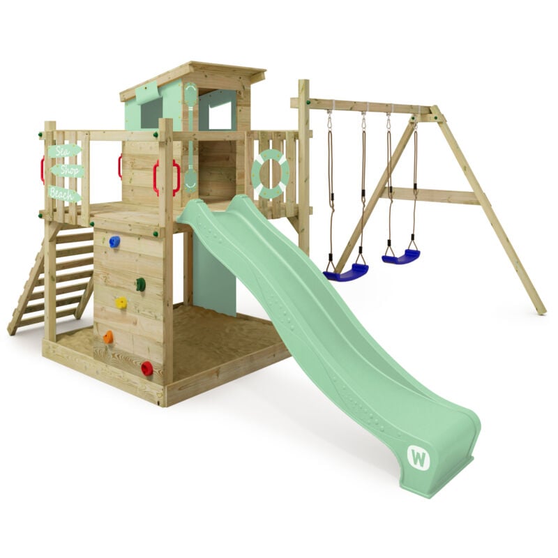 immagine 0 del prodotto parco giochi in legno smart camp giochi da giardino con altalena e scivolo casetta da gioco per l arrampicata con sabbiera e scala di risalita per