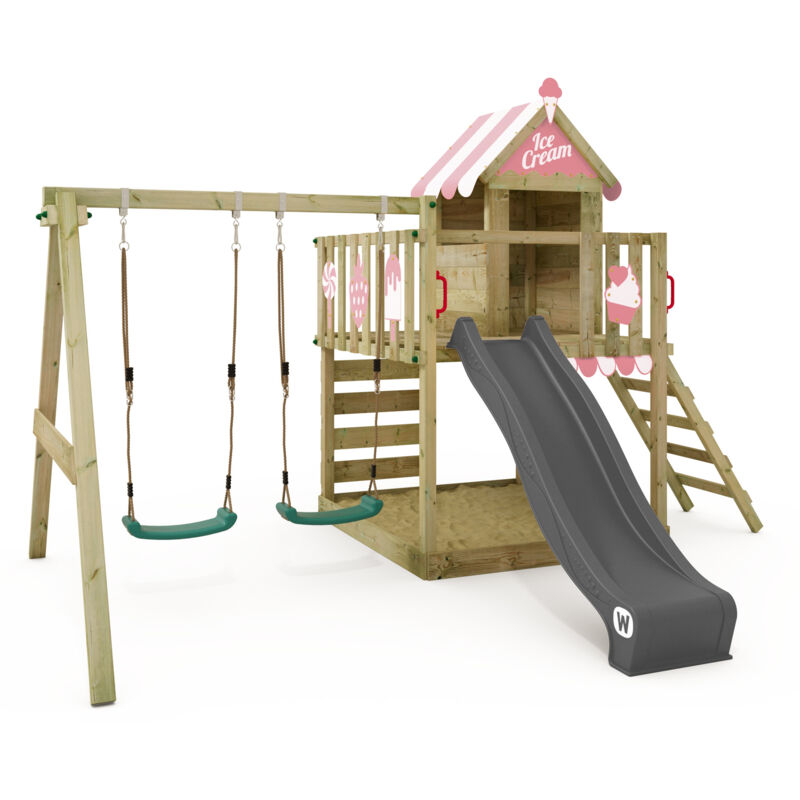 foto del prodotto parco giochi in legno smart candy giochi da giardino con altalena e scivolo casetta da gioco per l'arrampicata con sabbiera e scala di risalita per