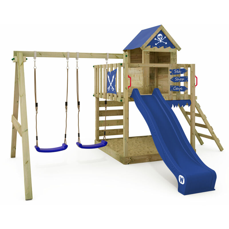 foto del prodotto parco giochi in legno smart cave giochi da giardino con altalena e scivolo casetta da gioco per l arrampicata con sabbiera e scala di risalita per
