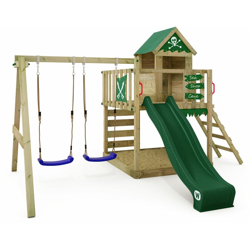 foto del prodotto parco giochi in legno smart cave giochi da giardino con altalena e scivolo casetta da gioco per l arrampicata con sabbiera e scala di risalita per