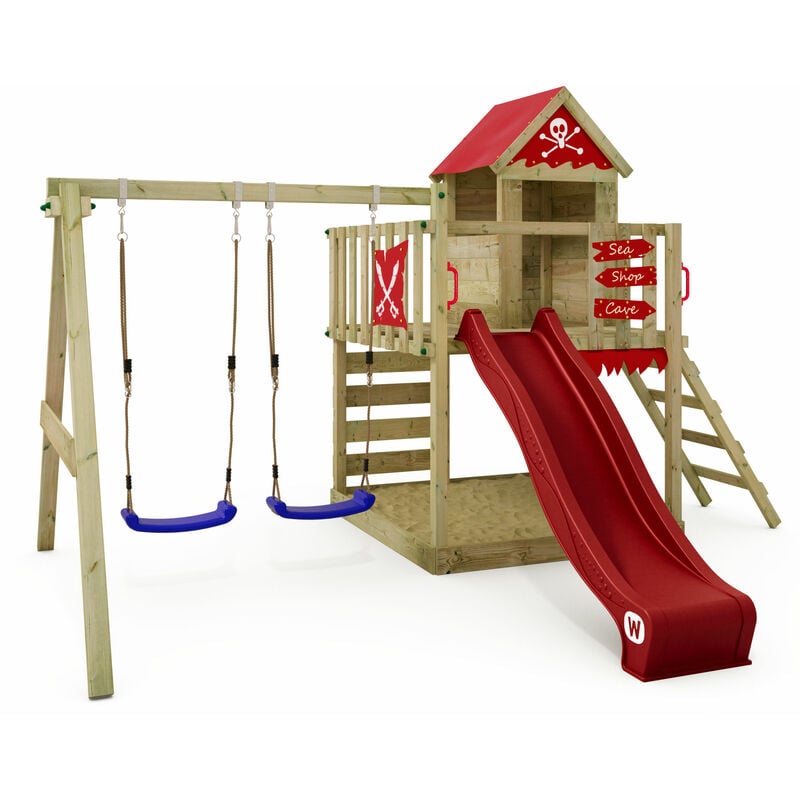 foto del prodotto parco giochi in legno smart cave giochi da giardino con altalena e scivolo casetta da gioco per l arrampicata con sabbiera e scala di risalita per