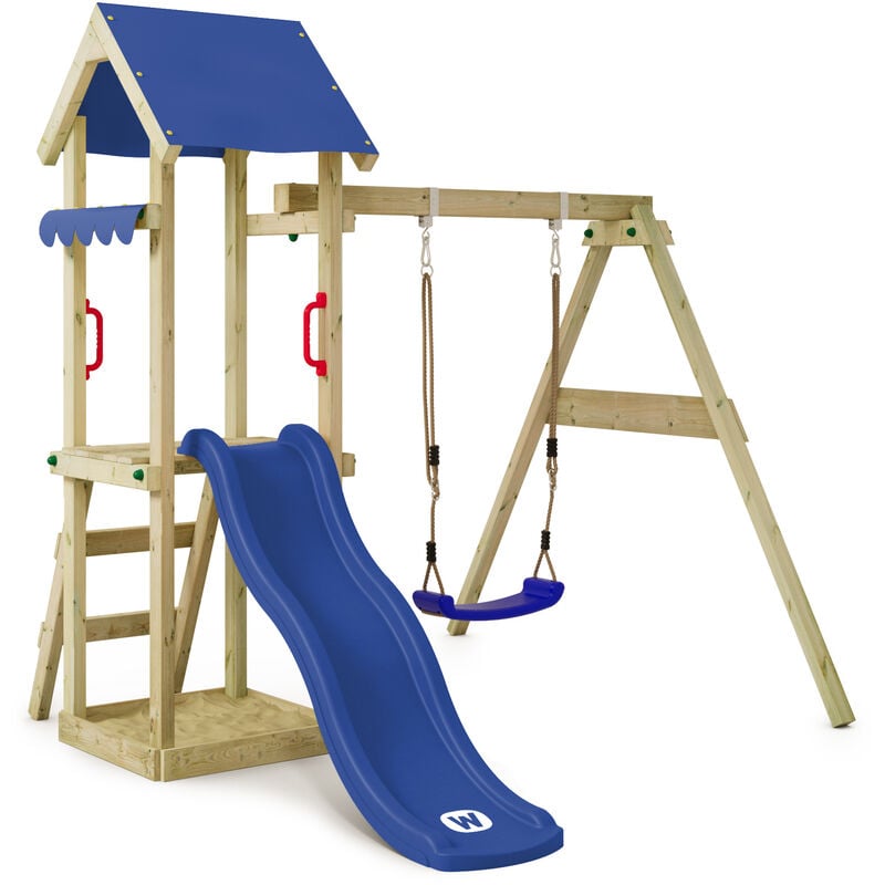 foto del prodotto parco giochi in legno tinywave giochi da giardino con altalena e scivolo torre d'arrampicata da esterno con sabbiera e scala di risalita per bambini