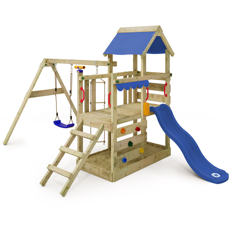 foto del prodotto parco giochi in legno turboflyer giochi da giardino con altalena e scivolo torre d'arrampicata da esterno con sabbiera e scala di risalita per