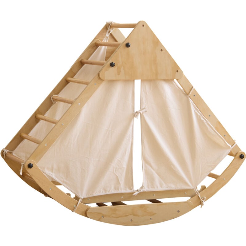 foto del prodotto parco giochi multifunzionale in legno 8 in 1 con scivolo, modulo per arrampicata, scala a pioli in legno, arco per arrampicata, altalena e tenda
