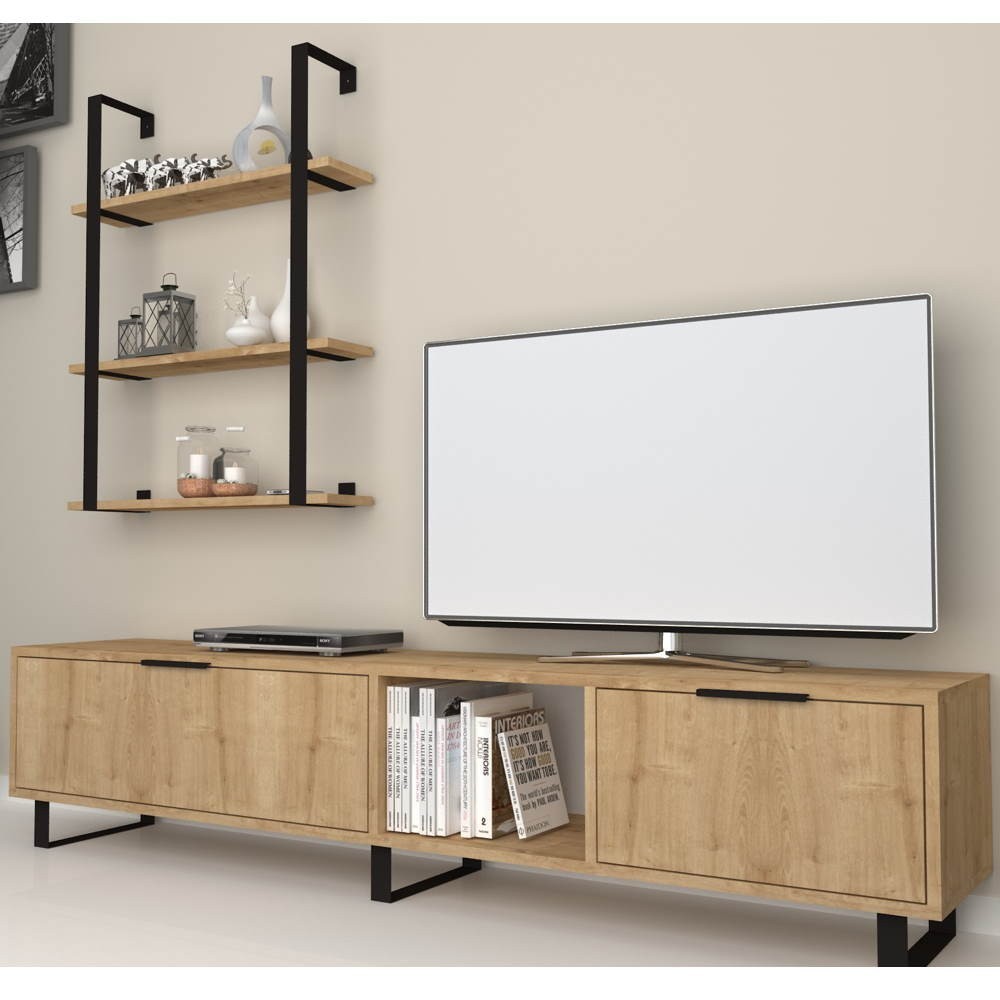 foto del prodotto parete attrezzata 180 cm porta tv e libreria zenon colore rovere
