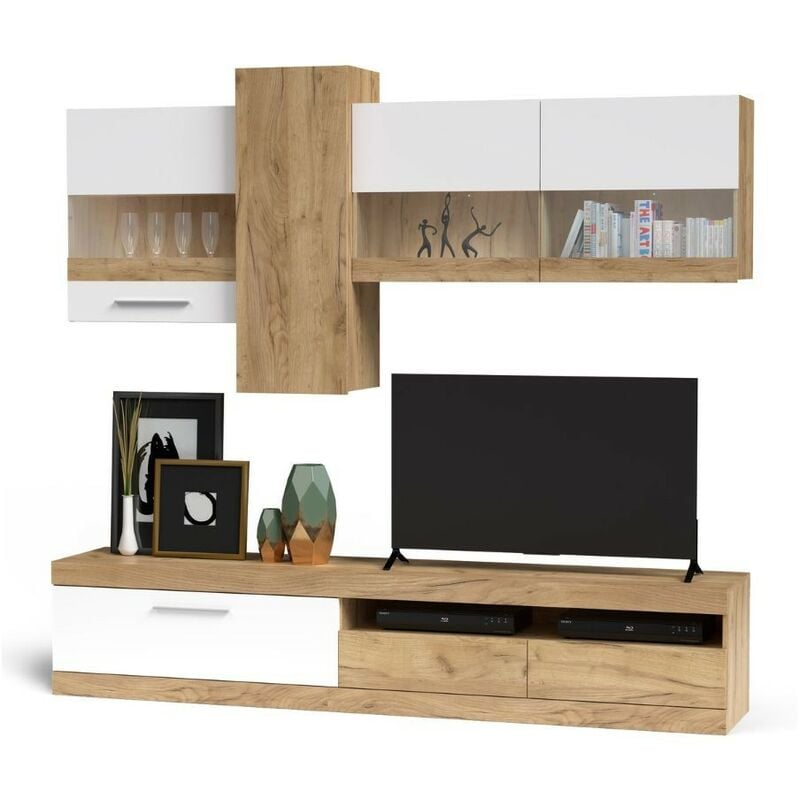 foto del prodotto parete attrezzata 235 cm stile moderno colore rovere e bianco tokio