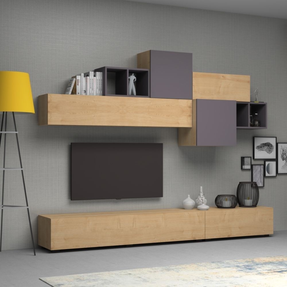 foto del prodotto parete attrezzata 260 cm tromen colore rovere grigio