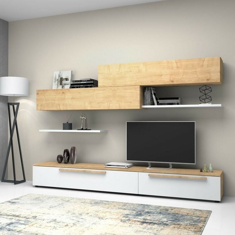 foto del prodotto parete attrezzata 260cm in legno colore rovere e bianco larice kombat