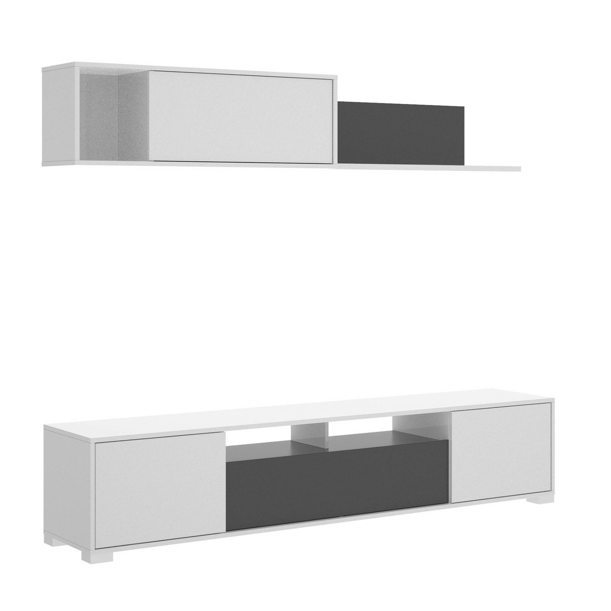 foto del prodotto parete attrezzata abbete, set da soggiorno porta tv, mobile salotto multiuso, 200x41h180 cm, bianco e antracite