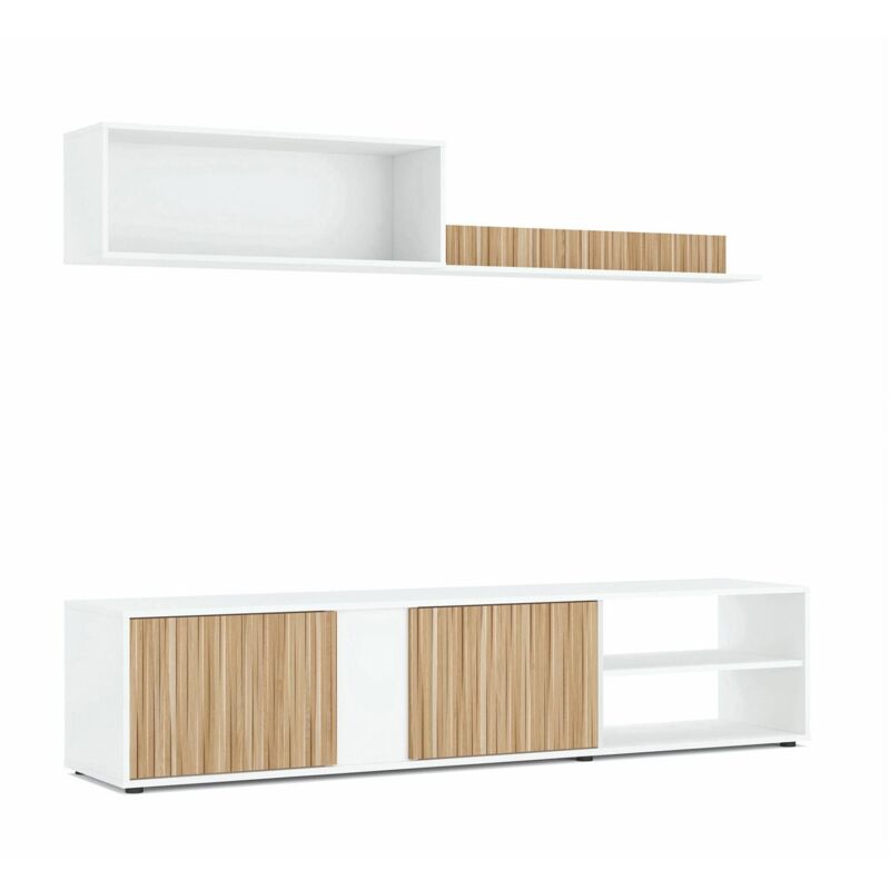 foto del prodotto parete attrezzata agrestino, mobile da soggiorno porta tv, composizione set salotto, set salotto con pensile, 180x33h40 cm, bianco e rovere dmora