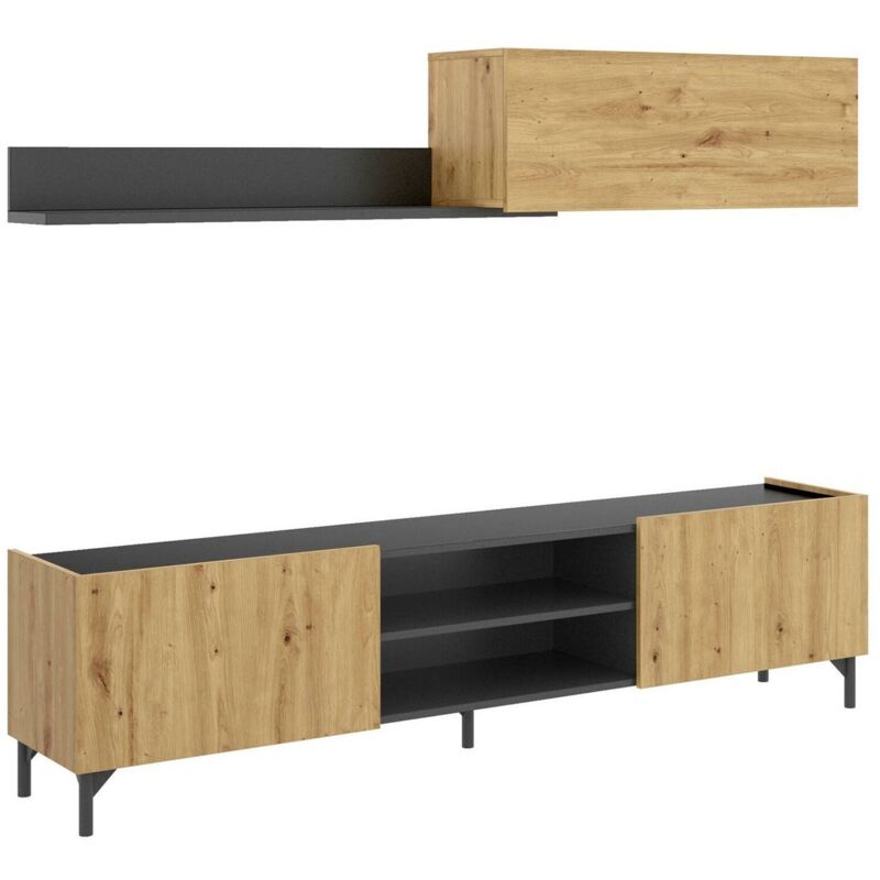foto del prodotto parete attrezzata ama, set da soggiorno porta tv, mobile salotto multiuso, 182x35h180 cm, rovere nodi e antracite dmora