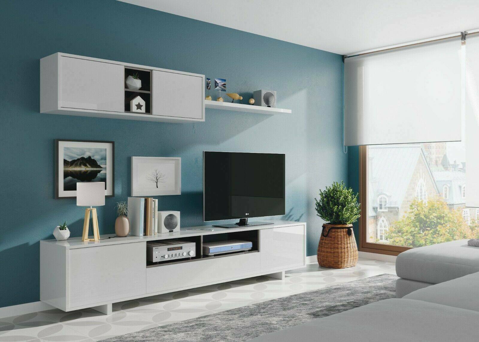 foto del prodotto parete attrezzata angora, mobile da soggiorno porta tv, composizione set salotto, set salotto con pensile, cm 260x41h46, rovere