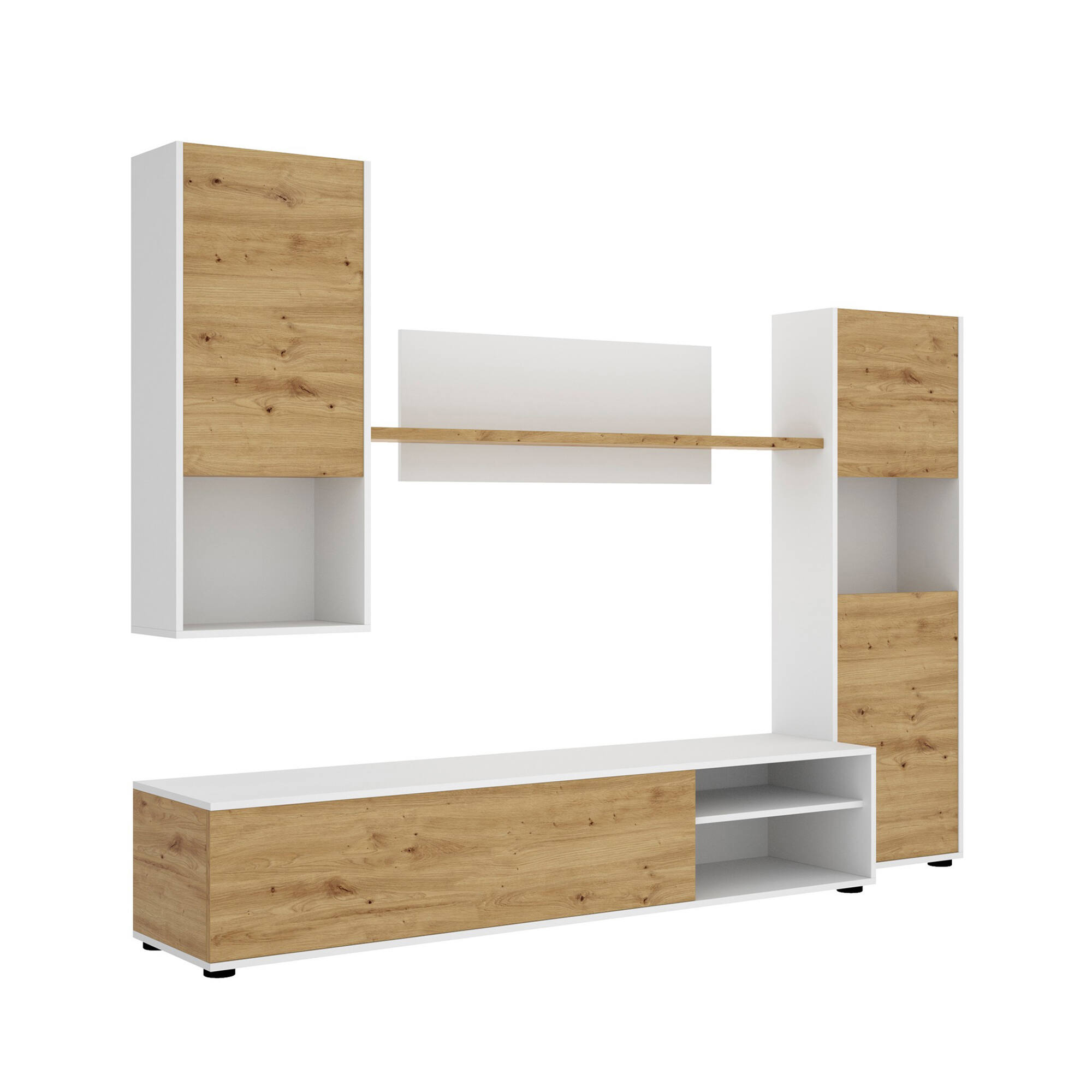 foto del prodotto parete attrezzata artex, set da soggiorno porta tv, mobile salotto multiuso, 220x41h180 cm, rovere nodi e bianco