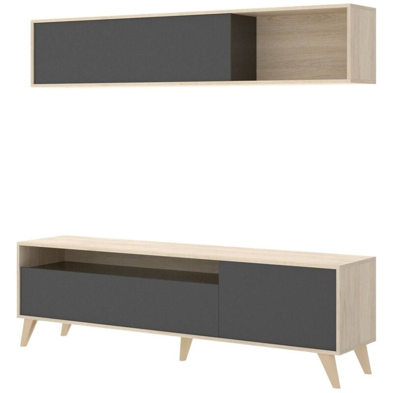 foto del prodotto parete attrezzata arusha, set da soggiorno porta tv, mobile salotto multiuso, 180x41h180 cm, antracite e rovere nodi dmora
