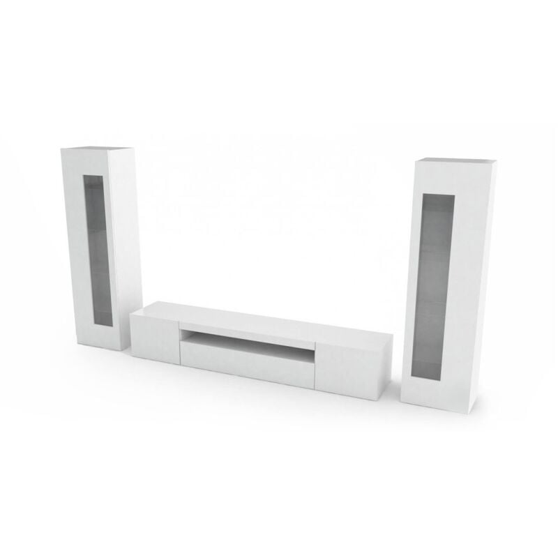 foto del prodotto parete attrezzata aslhey, set salotto porta tv, mobile soggiorno multiuso, 100 made in italy, cm 290x40h162, bianco lucido dmora
