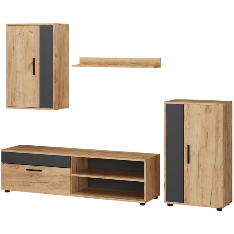foto del prodotto parete attrezzata berno, quercia dorata antracite, set, 4 parti vicco