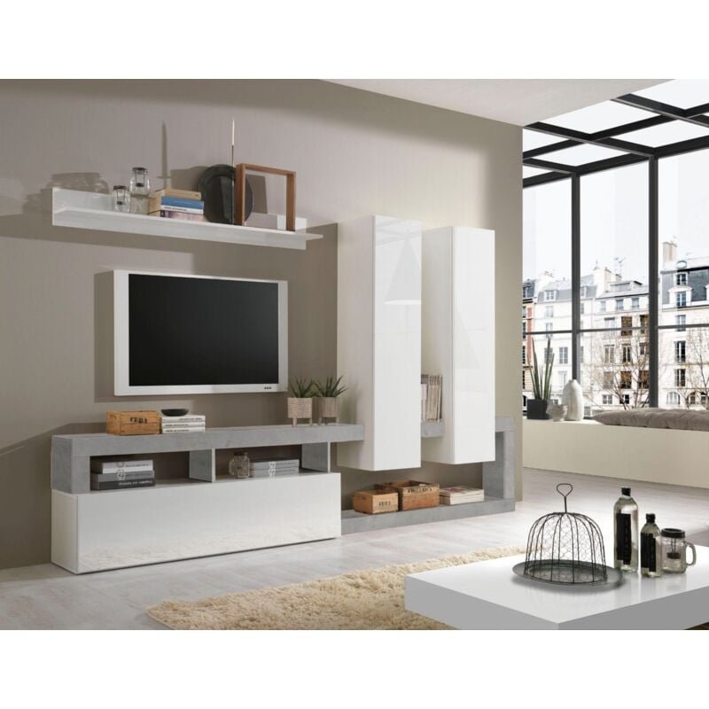 foto del prodotto parete attrezzata big linea frame in bianco lucido e cemento