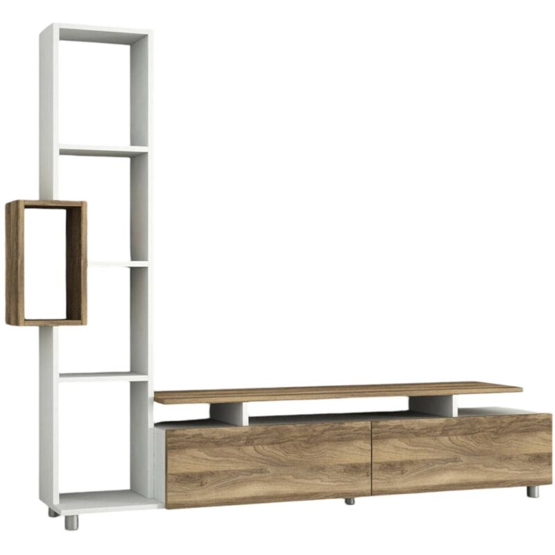 foto del prodotto parete attrezzata biskek, composizione soggiorno, mobile salotto multiuso, armadio porta tv, 160x30 h167 cm, bianco e noce dmora