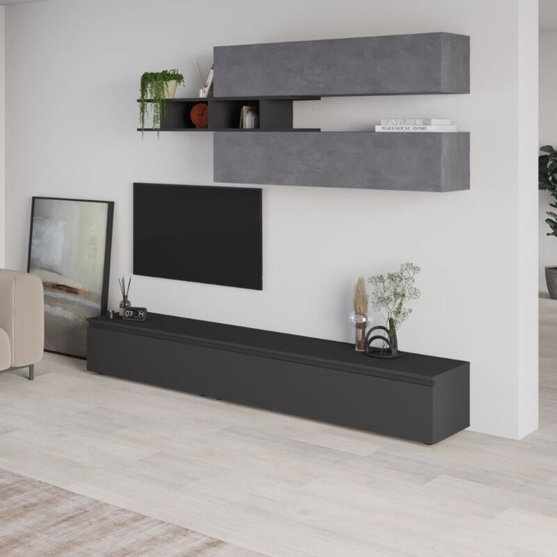 foto del prodotto parete attrezzata colore cemento e antracite 250x206h cm cant