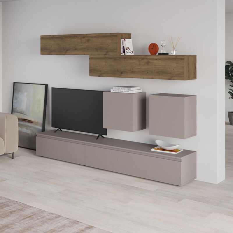 foto del prodotto parete attrezzata colore tortora e noce 250x186h cm licia