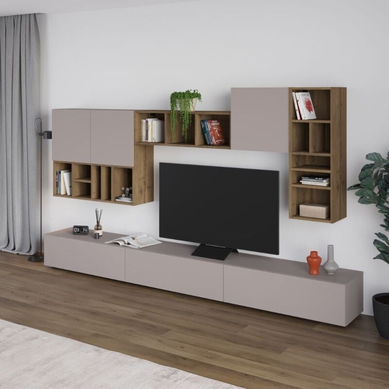 foto del prodotto parete attrezzata colore tortora e noce 300x192h cm big