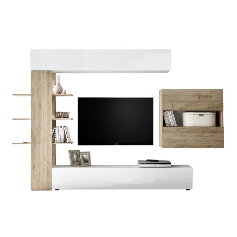 foto del prodotto parete attrezzata da soggiorno bianco e rovere l.295xp30xh.187 cm effez