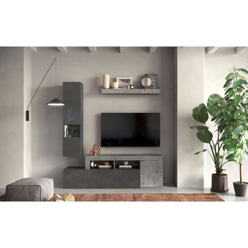 foto del prodotto parete attrezzata design contemporaneo 181x35x195 cm freedom modello l 181 piombo e beton
