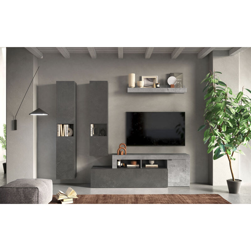 foto del prodotto parete attrezzata design contemporaneo 245x35x195 cm freedom modello l 245 beton e piombo