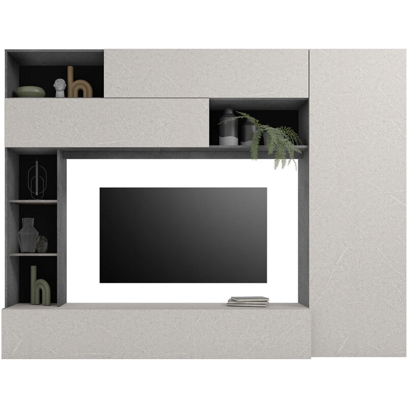 foto del prodotto parete attrezzata design contemporaneo 277x40x210 cm pratiko ghisa e pietra